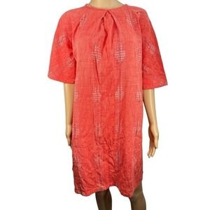 acc&jig Cotton Dress Coral Metallic Accents Tie Back Casual S/P